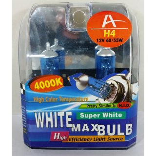 H 4 12V 60/55W blau White Max Bulb super white Halogen Xenon 4000K Doppelbox
